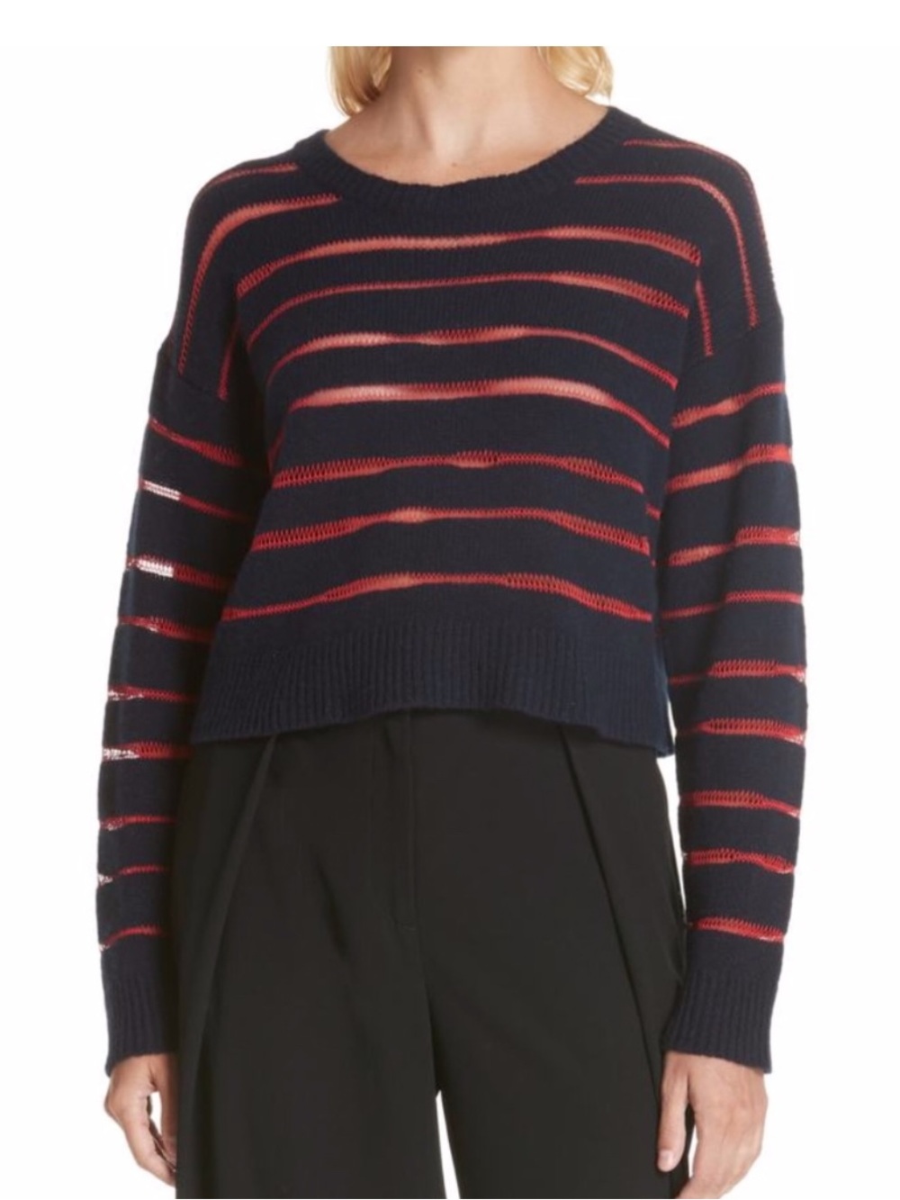 rag & bone Penn Sheer Crew Sweater Navy/Red Small